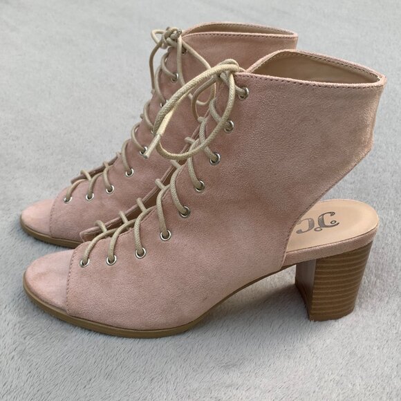 Journee Collection Posey Peeptoe Open Heel Faux Suede Lace-Up Booties Sz8 - Picture 8 of 16